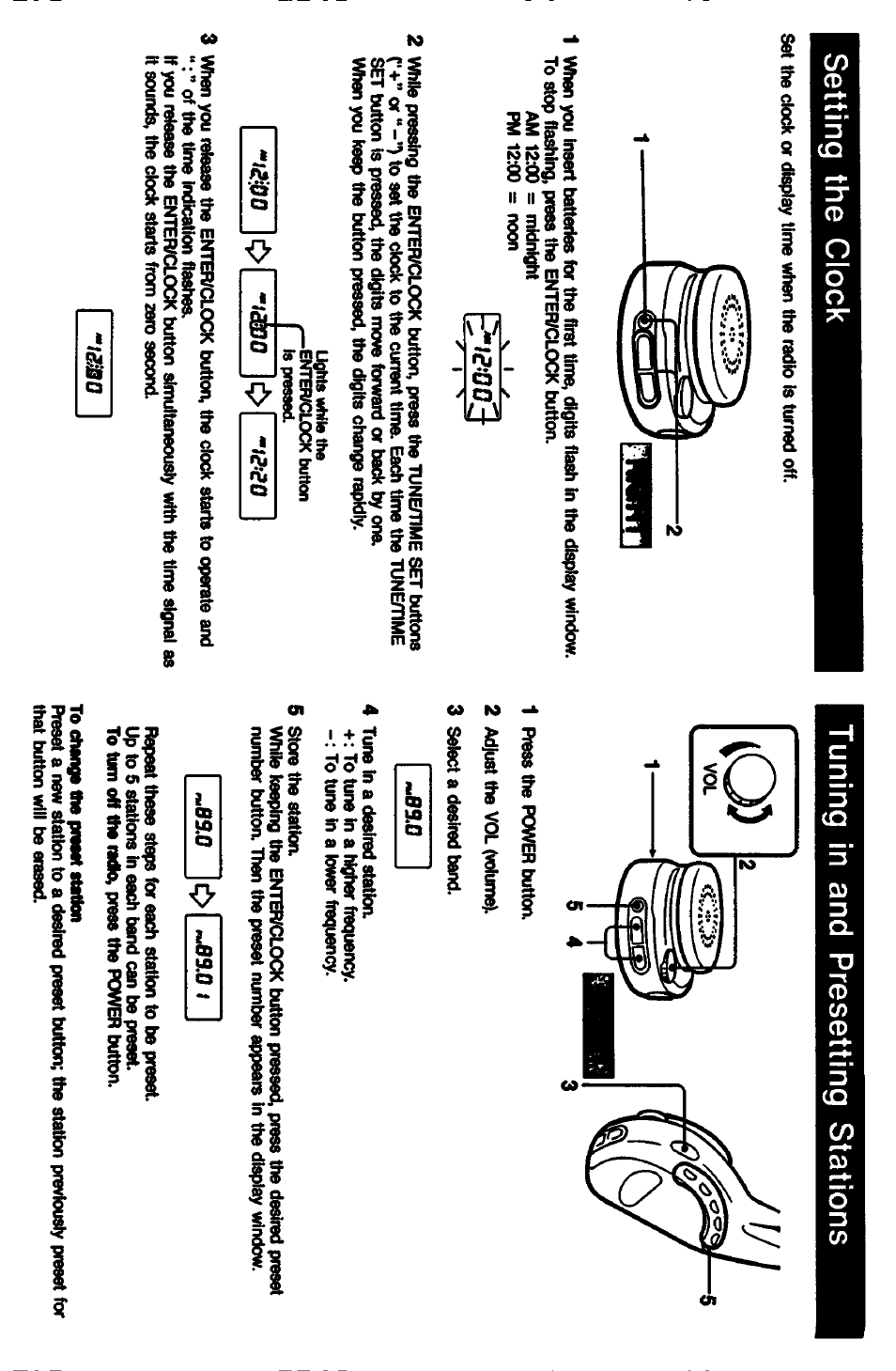 Tuning in and presetting stations, Hr;£.*00d, Hr;£.* 00 d | Sony SRF-HM55 User Manual | Page 5 / 6