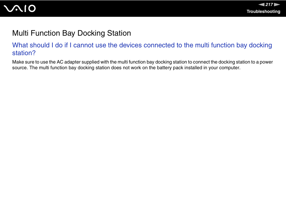 Multi function bay docking station | Sony VGN-FE780G User Manual | Page 217 / 236