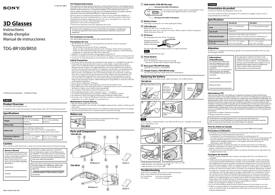 Sony TDG-BR50 User Manual | 2 pages