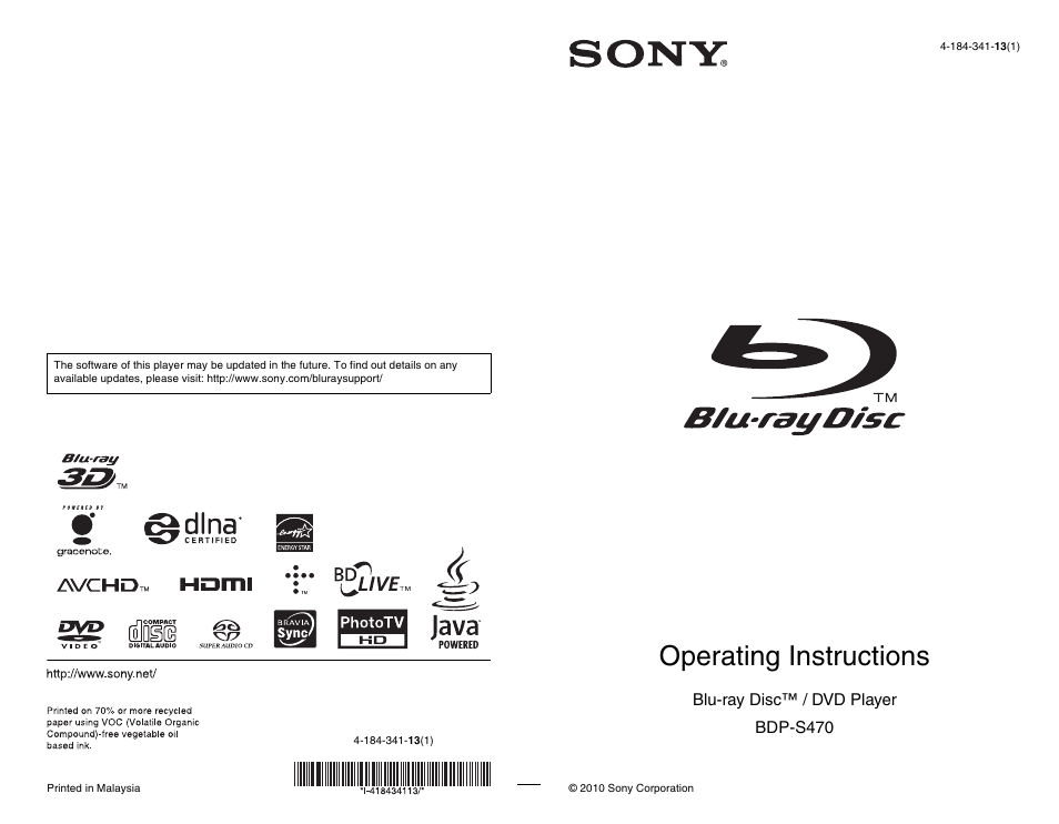 Sony BDP-S470 User Manual | 39 pages