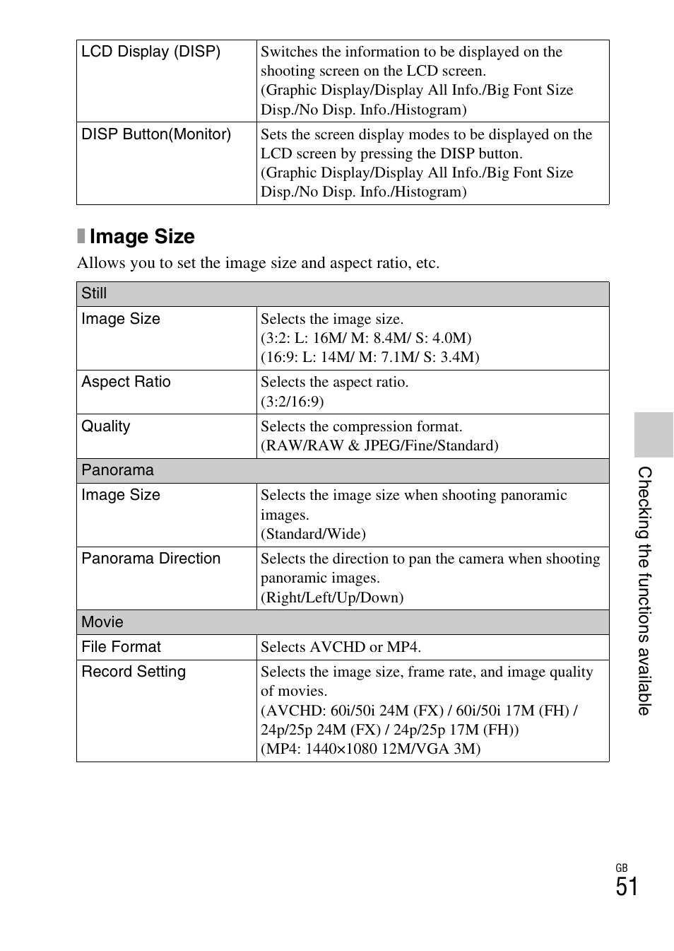 Ximage size | Sony NEX-3NL User Manual | Page 51 / 88