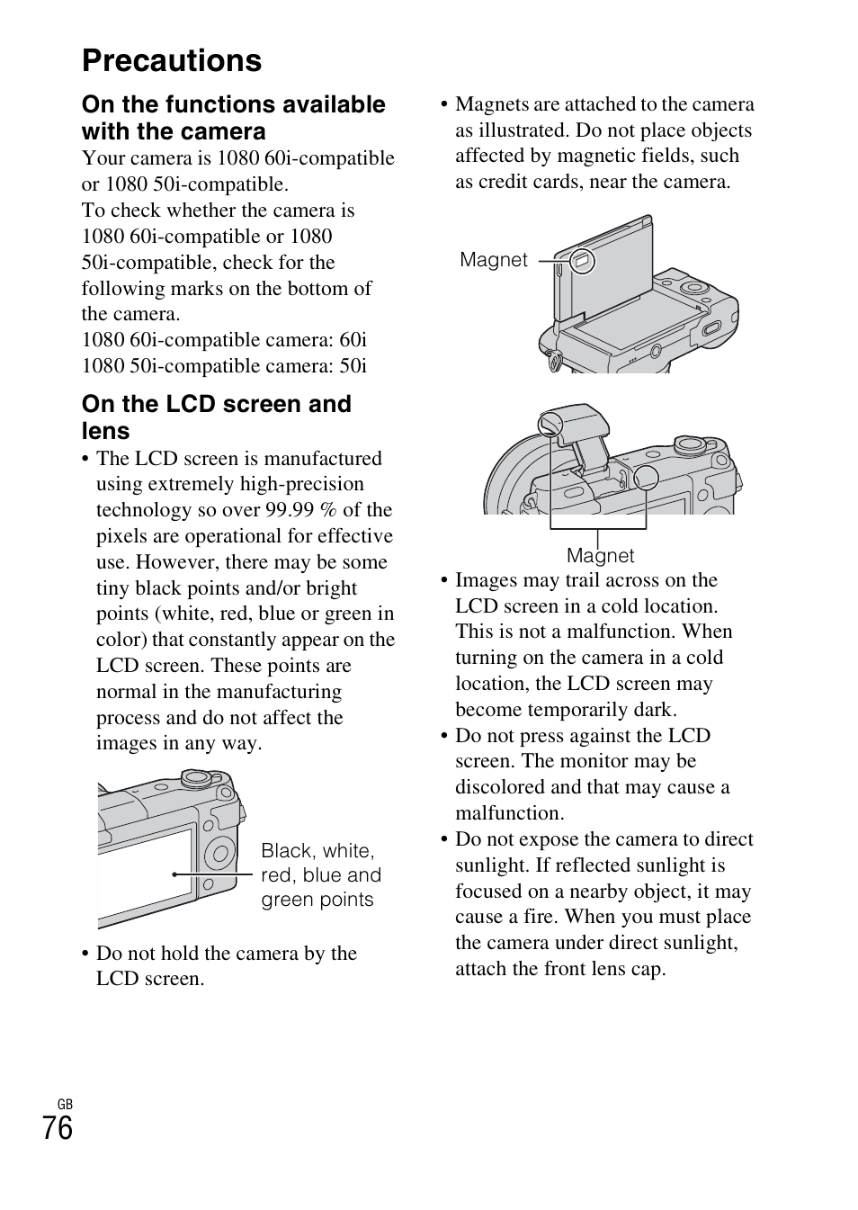 Precautions, 76 precautions | Sony NEX-3NL User Manual | Page 76 / 88