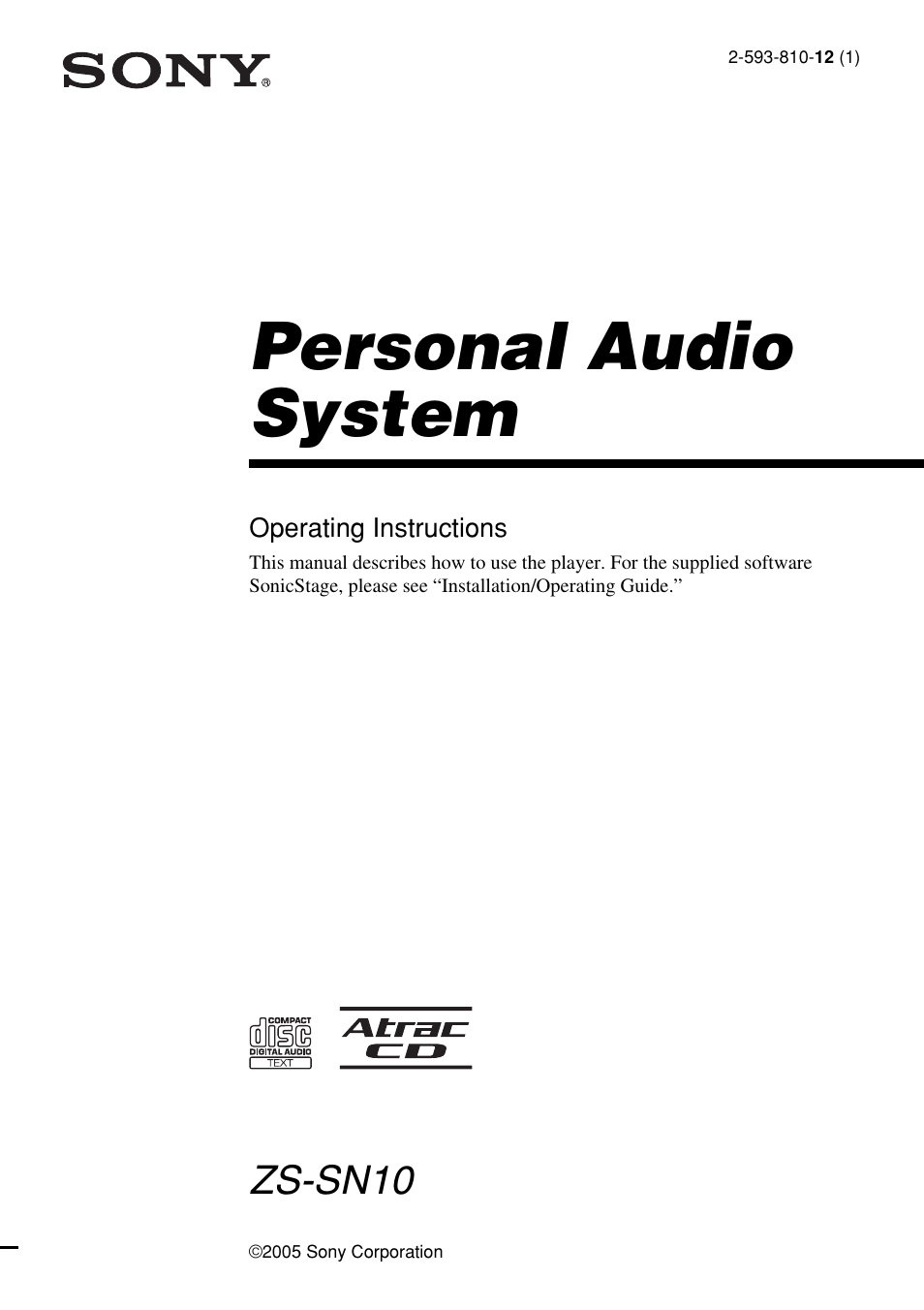 Sony ZS-SN10 User Manual | 36 pages