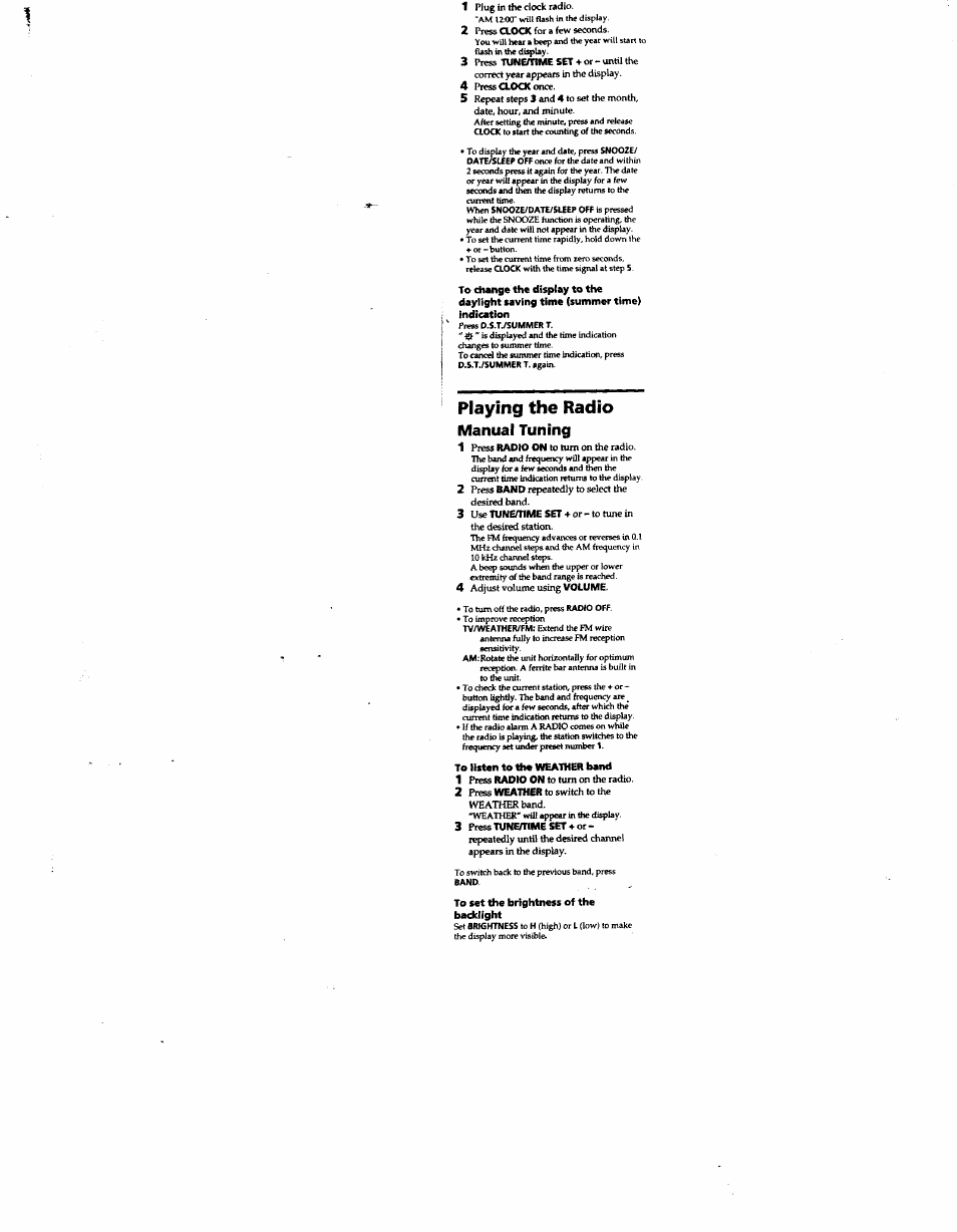 Playing the radio, Manual tuning | Sony ICF-C113VSILVE User Manual | Page 6 / 10