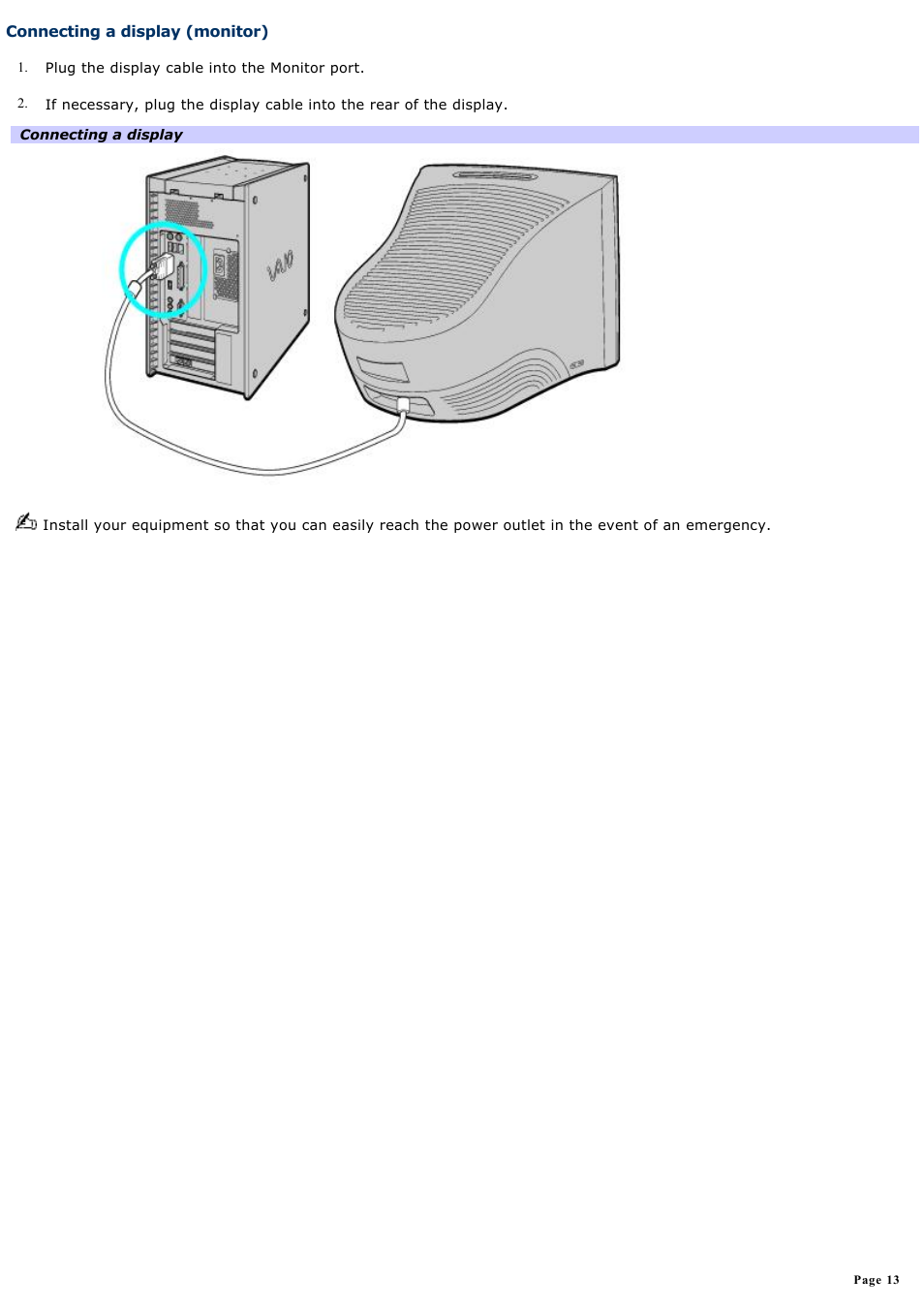 Connecting a display (monitor) | Sony PCV-RX741 User Manual | Page 13 / 80