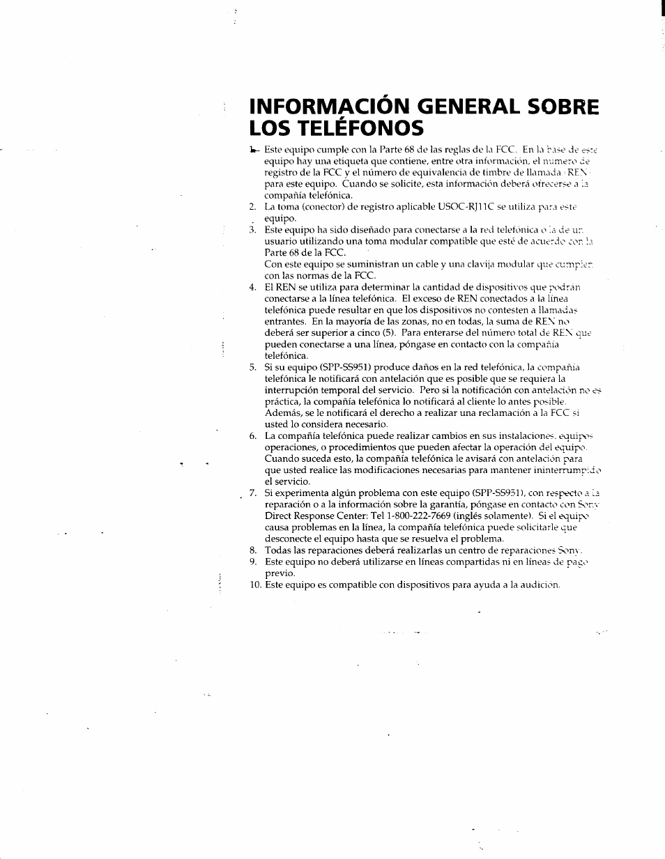 Informacion general sobre los teléfonos | Sony SPP-SS951 User Manual | Page 19 / 31