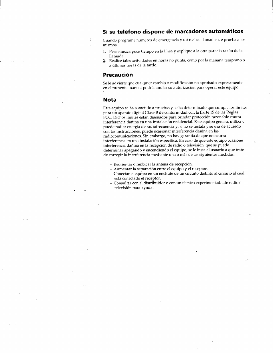 Si su teléfono dispone de marcadores automáticos, Precaución, Nota | Sony SPP-SS951 User Manual | Page 20 / 31