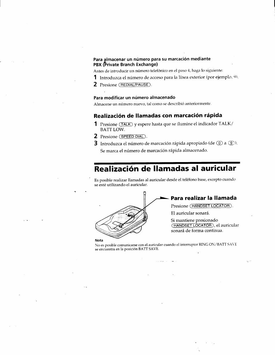 Para modificar un número almacenado, Realización de llamadas con marcación rápida, Realización de llamadas al auricular | Para realizar la llamada | Sony SPP-SS951 User Manual | Page 27 / 31