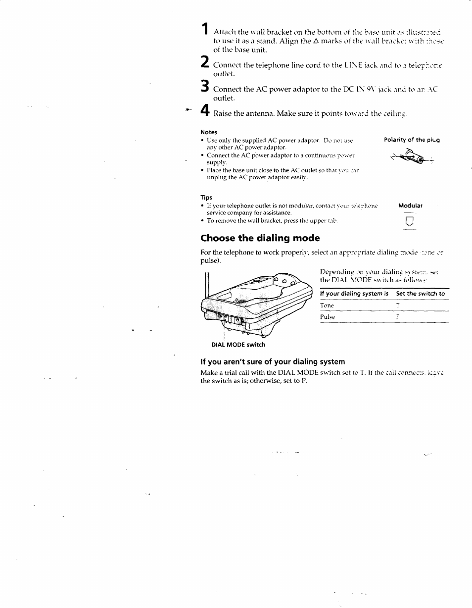 Choose the dialing mode, If you aren't sure of your dialing system | Sony SPP-SS951 User Manual | Page 7 / 31
