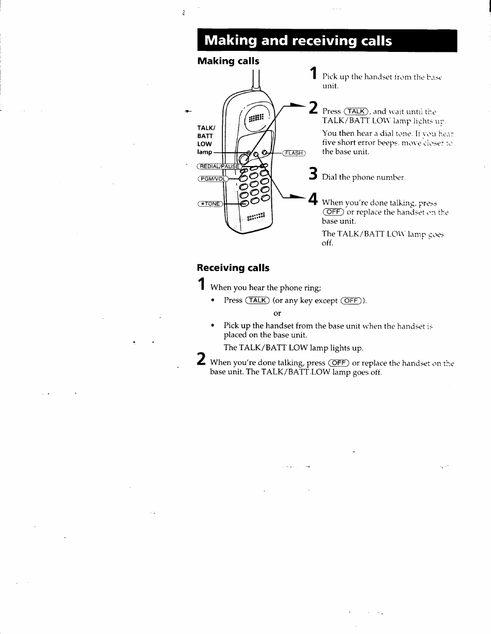 Making and receiving calls, Receiving calls, Making calls | Sony SPP-SS951 User Manual | Page 9 / 31