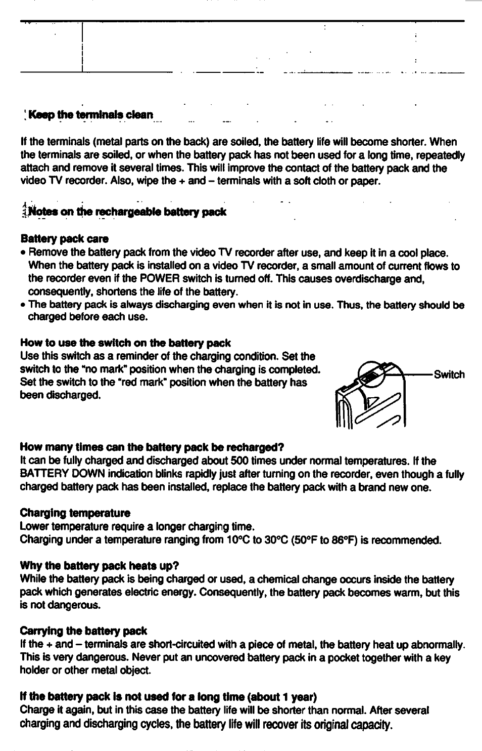 Life will recover its original capacity | Sony GV-500 User Manual | Page 15 / 84