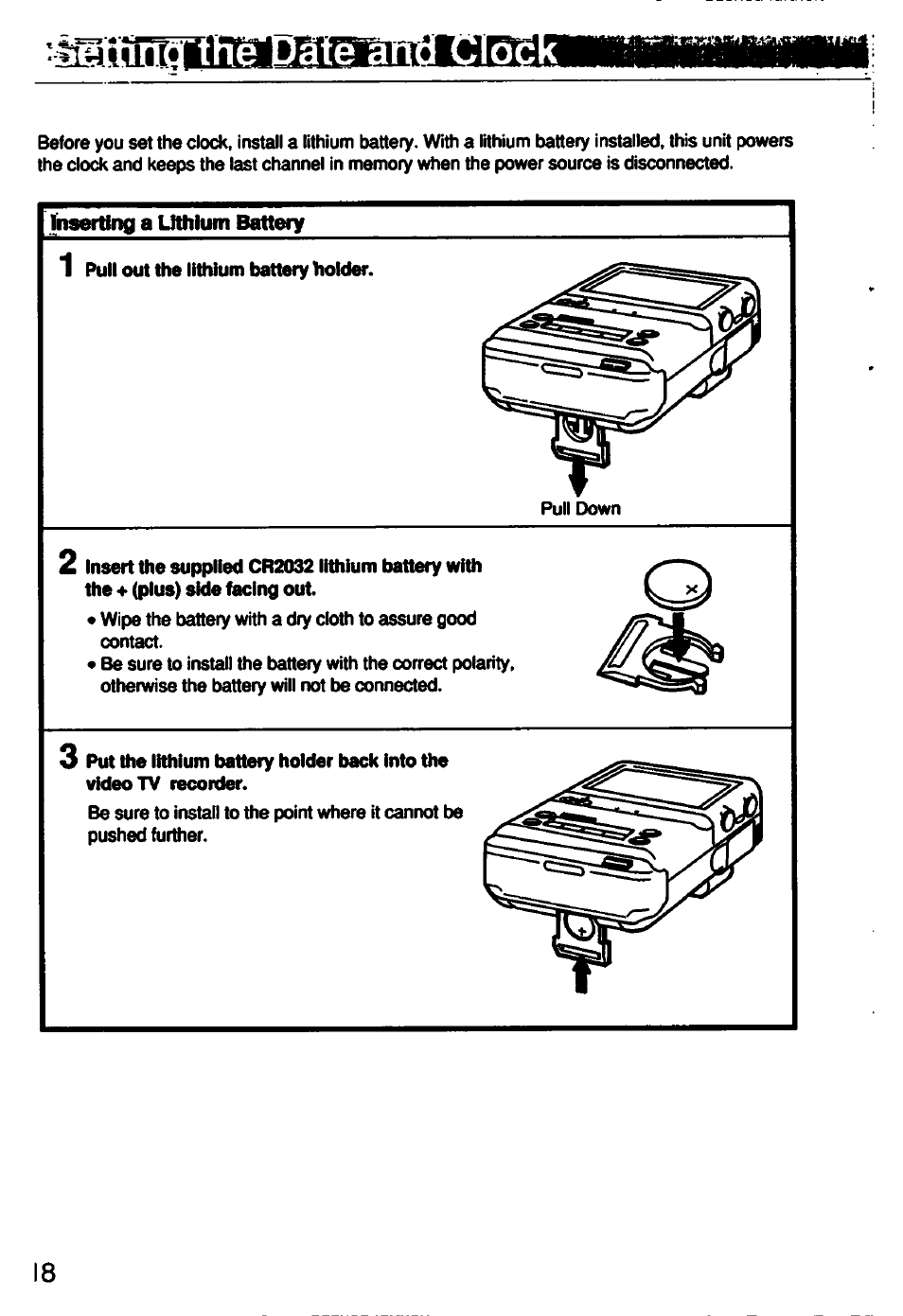 Inserting a lithium battery | Sony GV-500 User Manual | Page 18 / 84