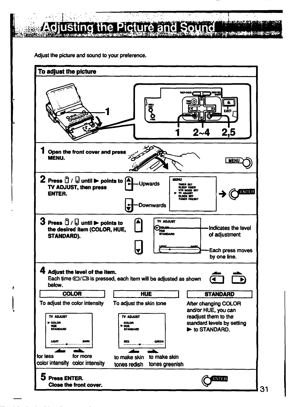 To adjust the picture | Sony GV-500 User Manual | Page 31 / 84