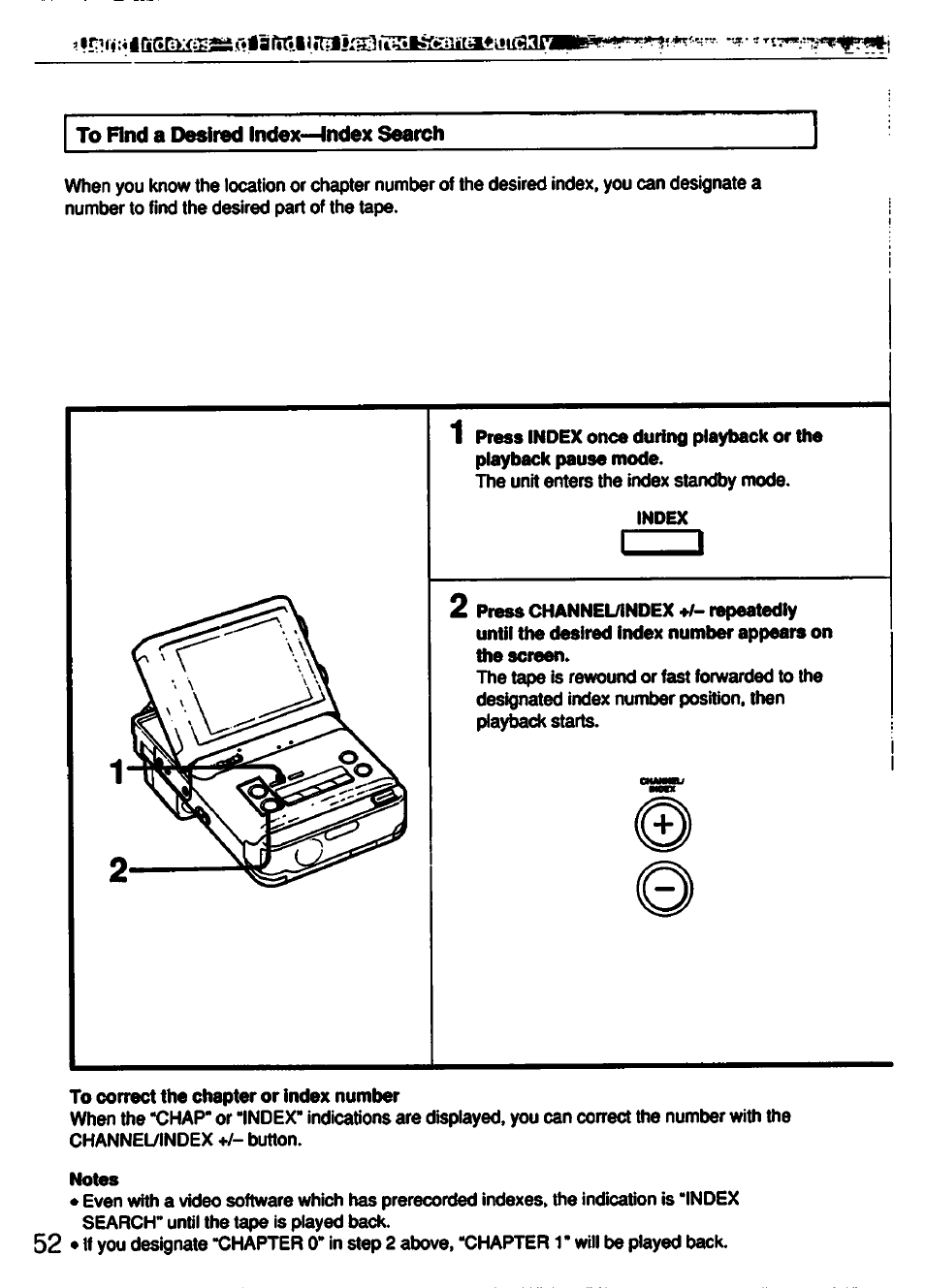 To find a desired index—index search, Index | Sony GV-500 User Manual | Page 52 / 84