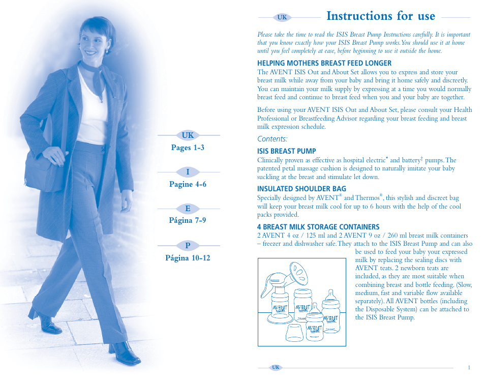 Instructions for use | Avent Isis Breast Pump User Manual | Page 2 / 8