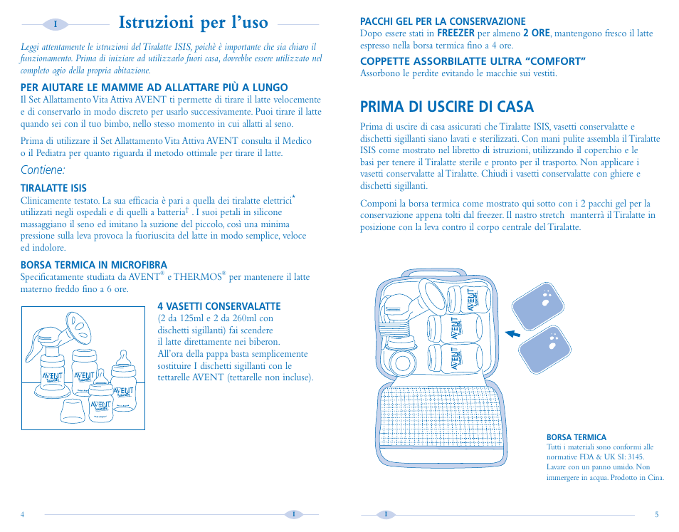 Istruzioni per l’uso, Prima di uscire di casa | Avent Isis Breast Pump User Manual | Page 4 / 8