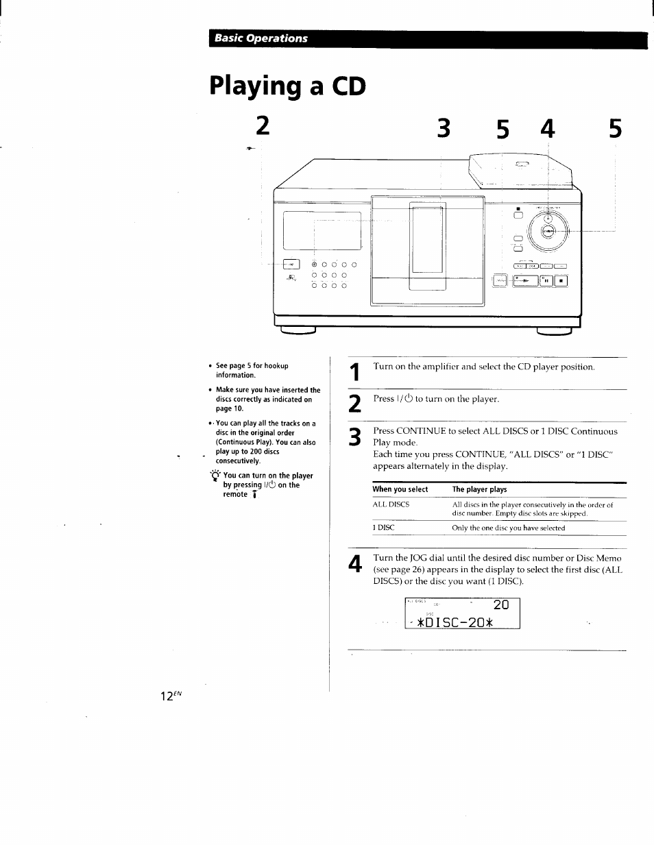 Playing a cd | Sony CDP-CX88ES User Manual | Page 12 / 34