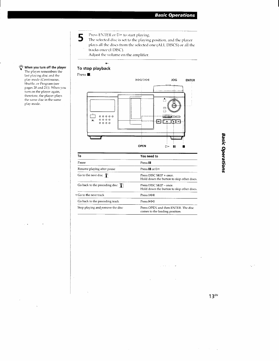 Basic operations | Sony CDP-CX88ES User Manual | Page 13 / 34