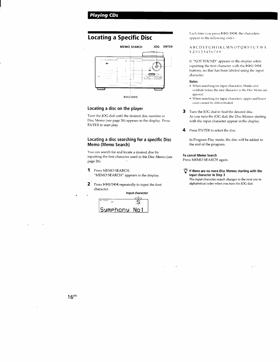 Locating a specific disc, Locating a disc on the player, S'dmphon'd nol | Playing cds | Sony CDP-CX88ES User Manual | Page 16 / 34