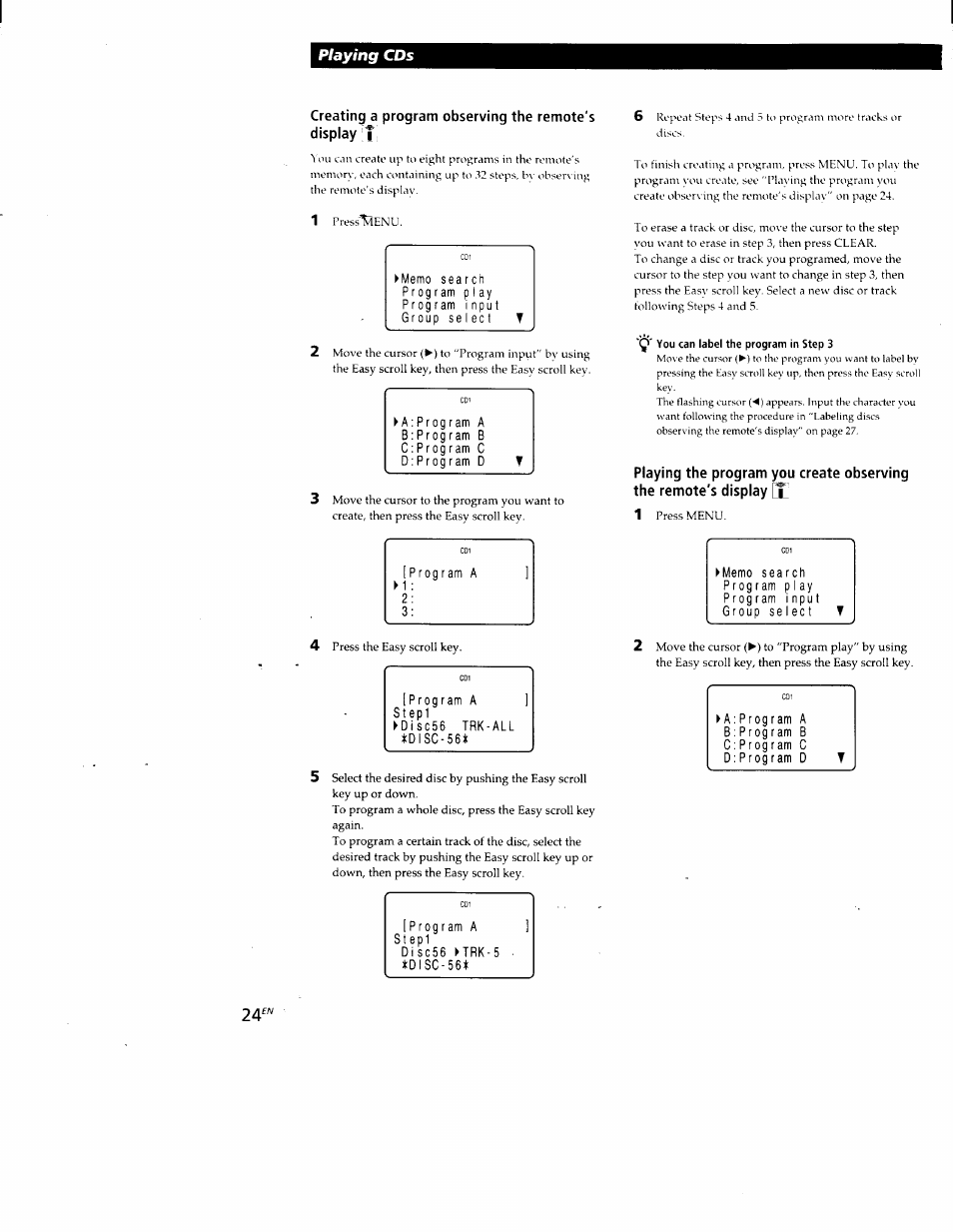 Playing cds | Sony CDP-CX88ES User Manual | Page 24 / 34