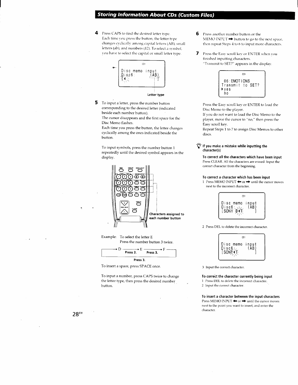 Storing information about cds (custom files) | Sony CDP-CX88ES User Manual | Page 28 / 34