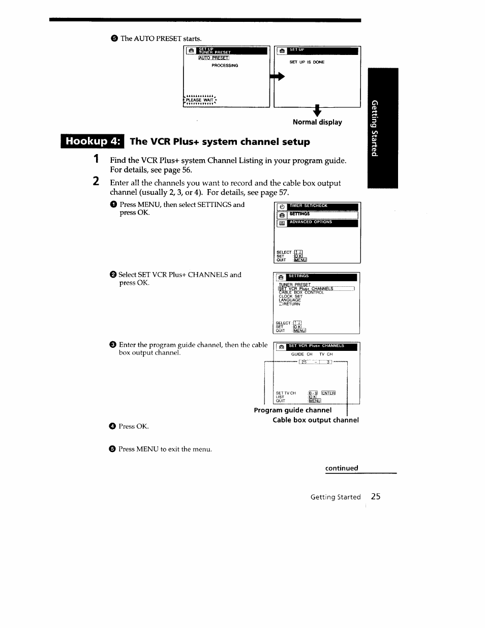 Hookup 4, The vcr plus+ system channel setup, Hookup 4: the vcr plus+ system channel setup | Sony SLV-779HF User Manual | Page 25 / 100