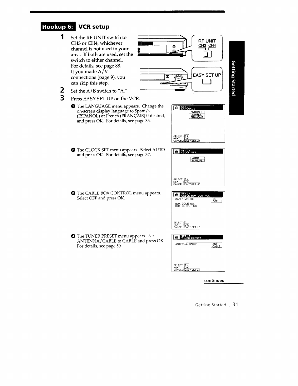 Hiwnnil it s 0 j. 1, Hookup 6: vcr setup | Sony SLV-779HF User Manual | Page 31 / 100