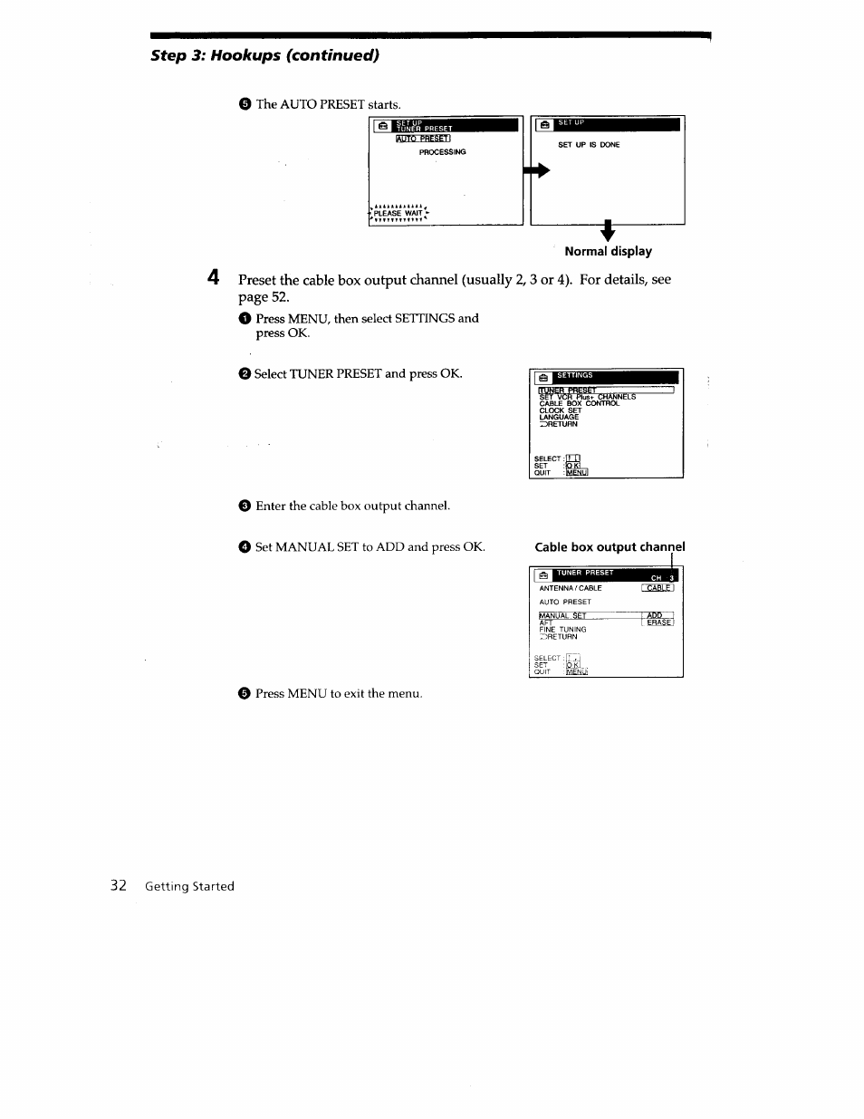 Step 3: hookups (continued), Getting started | Sony SLV-779HF User Manual | Page 32 / 100