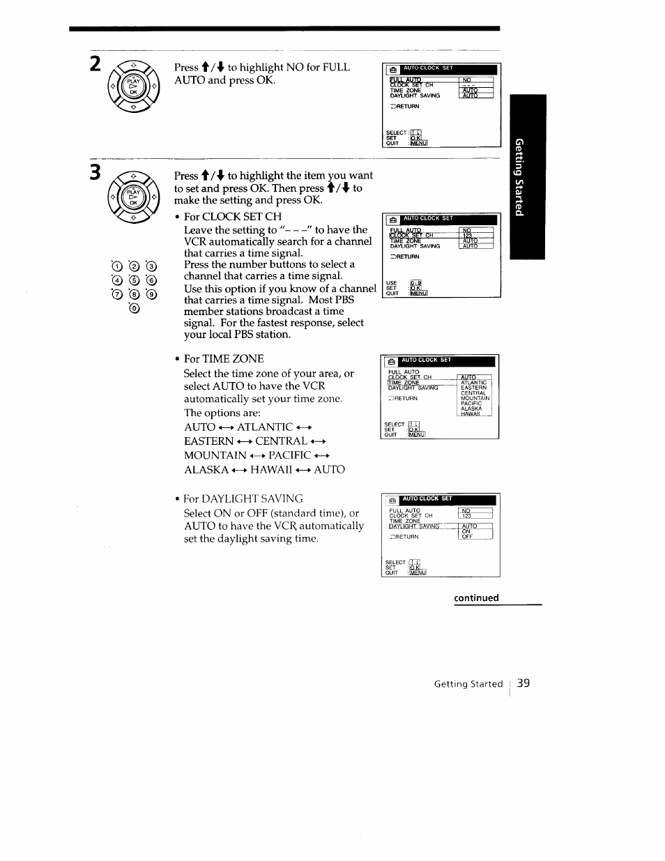 Continued getting started | Sony SLV-779HF User Manual | Page 39 / 100