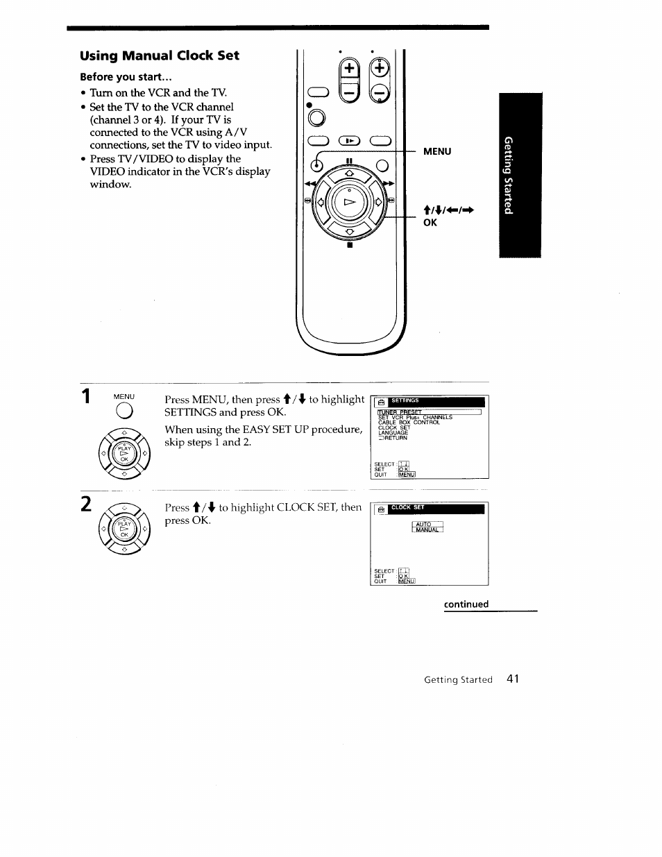 Using manual clock set, Before you start | Sony SLV-779HF User Manual | Page 41 / 100