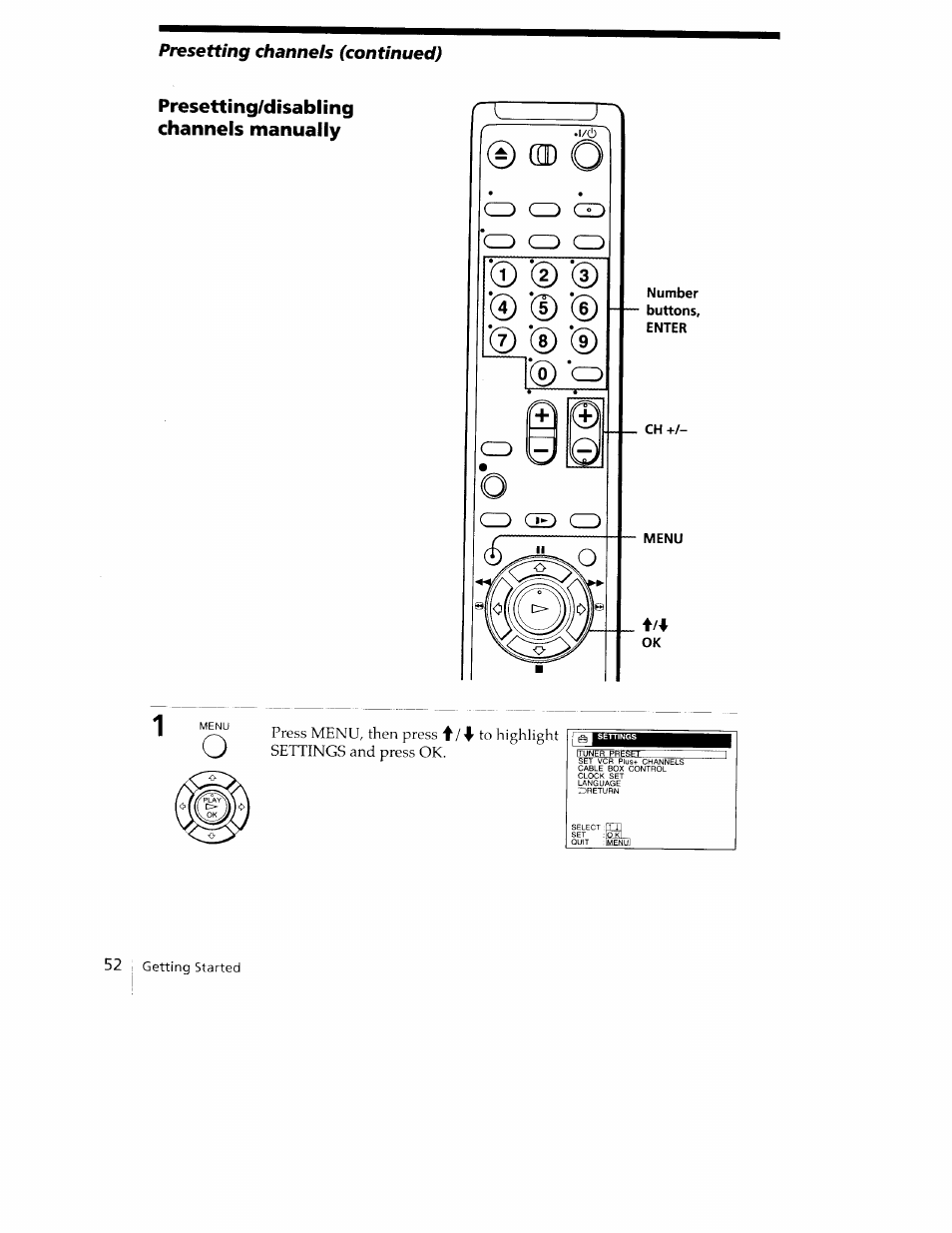 Presetting/disabling channels manually | Sony SLV-779HF User Manual | Page 52 / 100