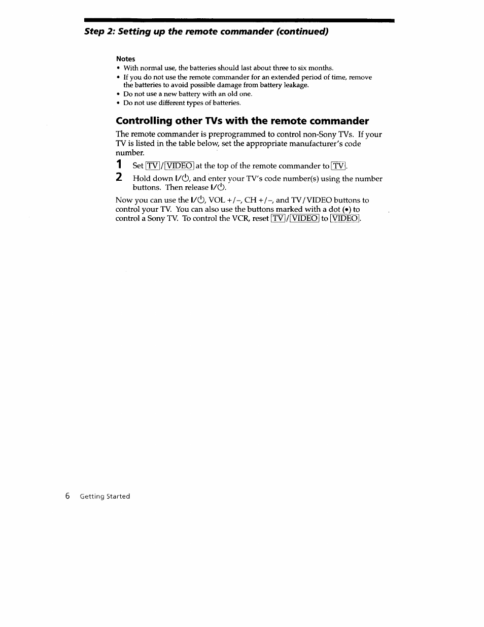 Controlling other tvs with the remote commander | Sony SLV-779HF User Manual | Page 6 / 100