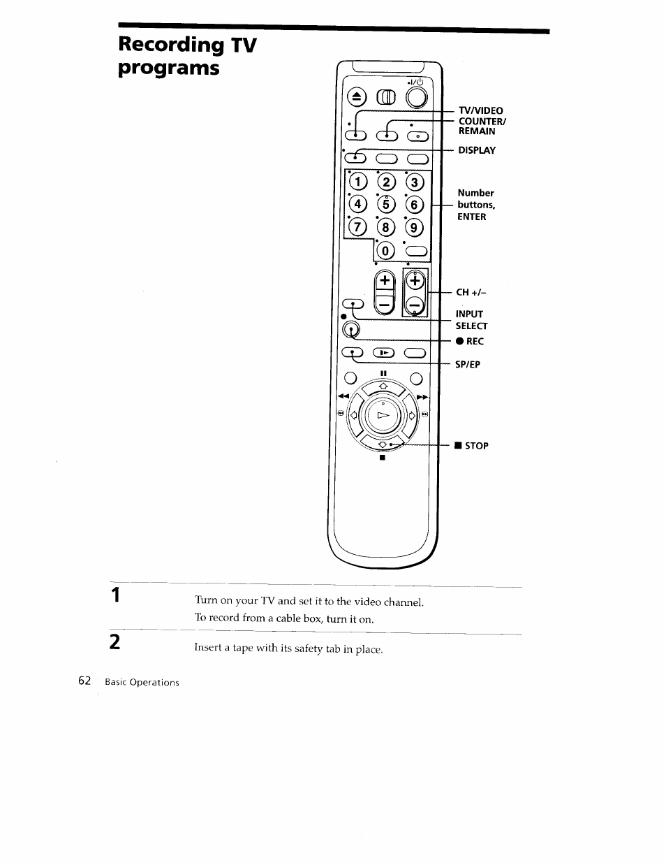 Recording tv programs | Sony SLV-779HF User Manual | Page 62 / 100