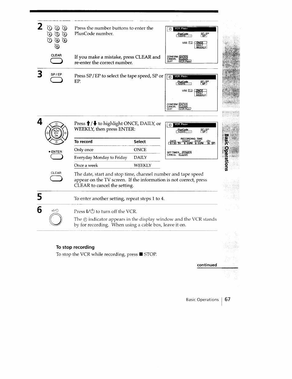 To stop recording | Sony SLV-779HF User Manual | Page 67 / 100