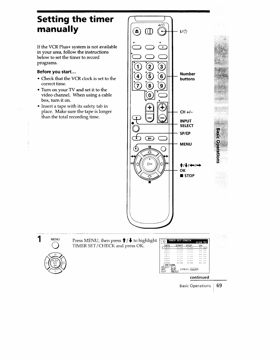 Setting the timer manually, Before you start, 0 gd | Ocd ’cd cd o | Sony SLV-779HF User Manual | Page 69 / 100