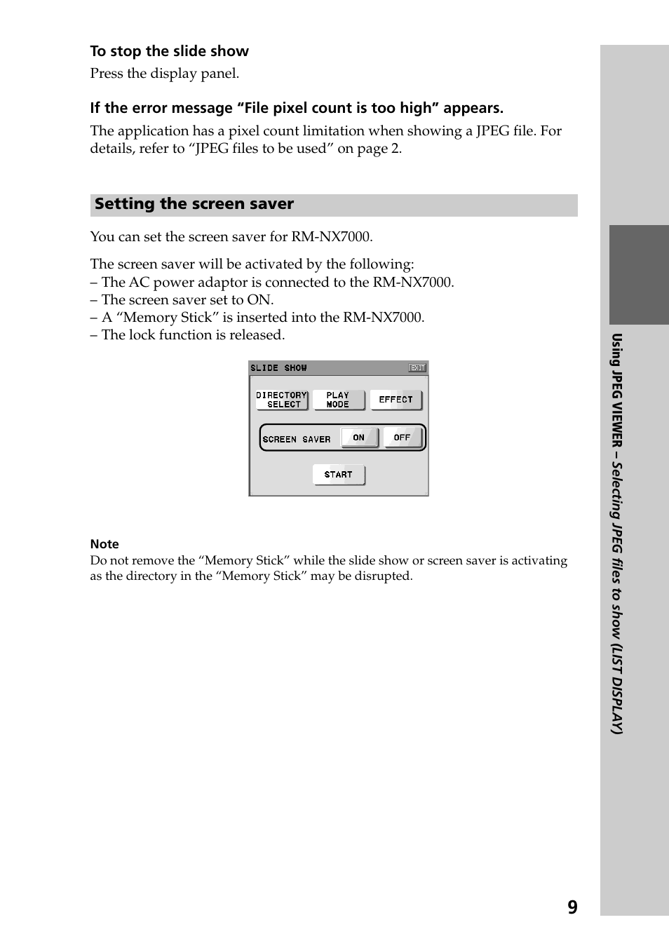 Setting the screen saver | Sony RM-NX7000 User Manual | Page 9 / 12