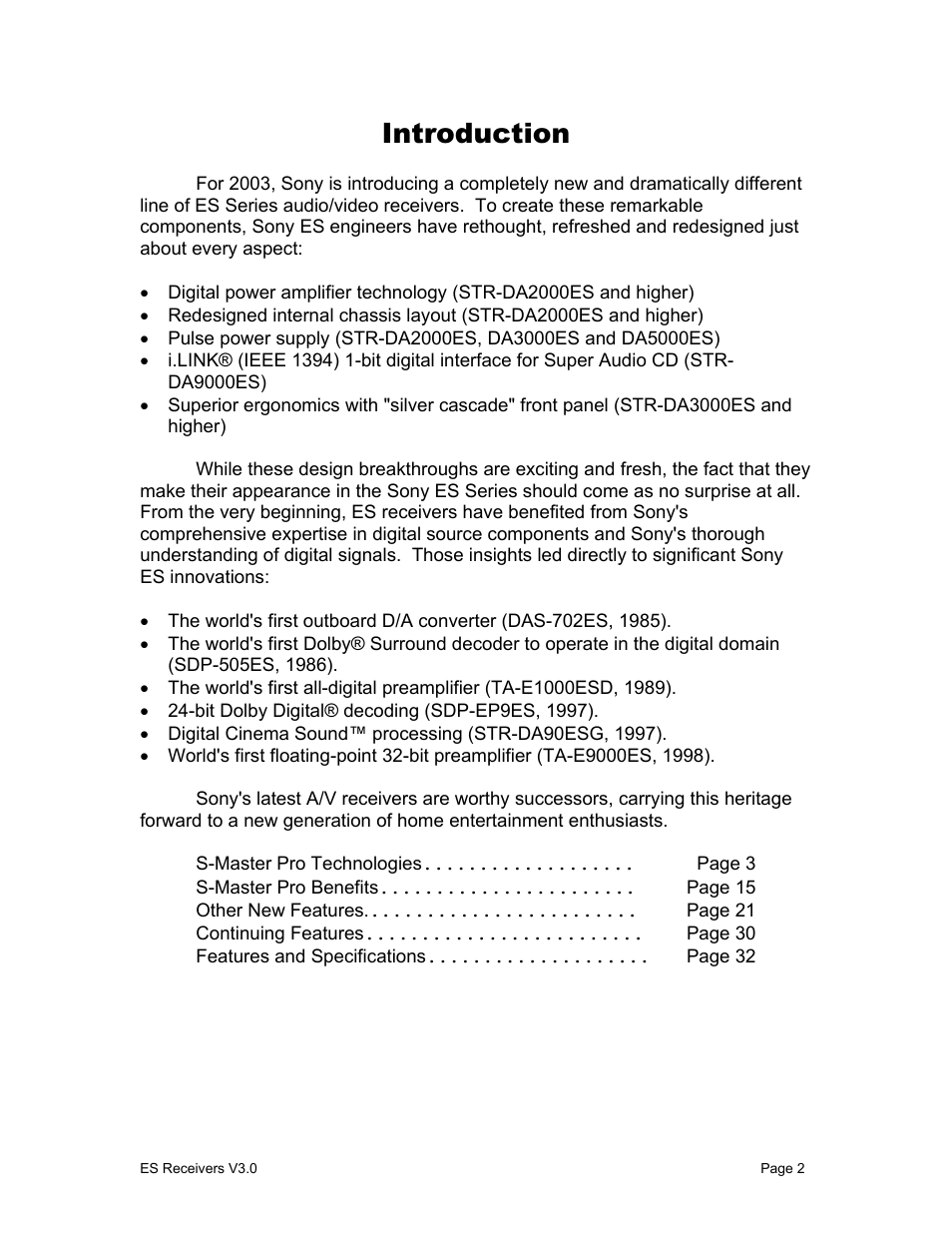 Introduction | Sony STR-DA1000ES User Manual | Page 2 / 33