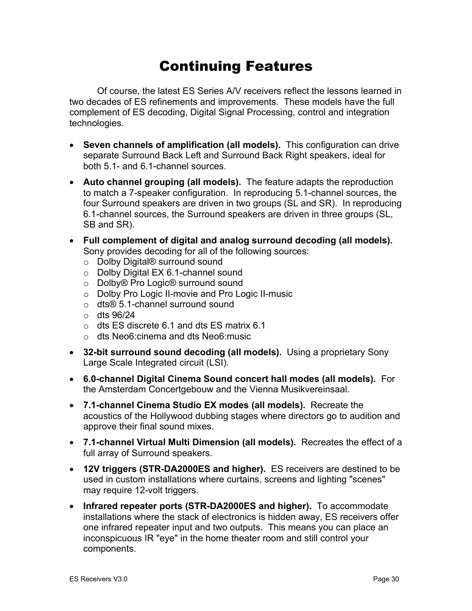 Continuing features | Sony STR-DA1000ES User Manual | Page 30 / 33