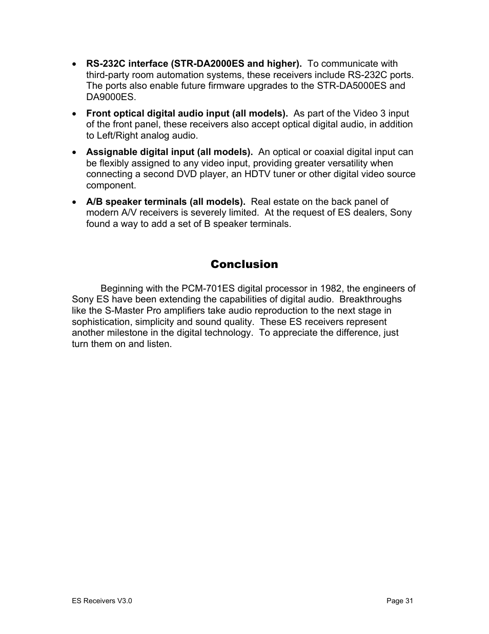 Conclusion | Sony STR-DA1000ES User Manual | Page 31 / 33