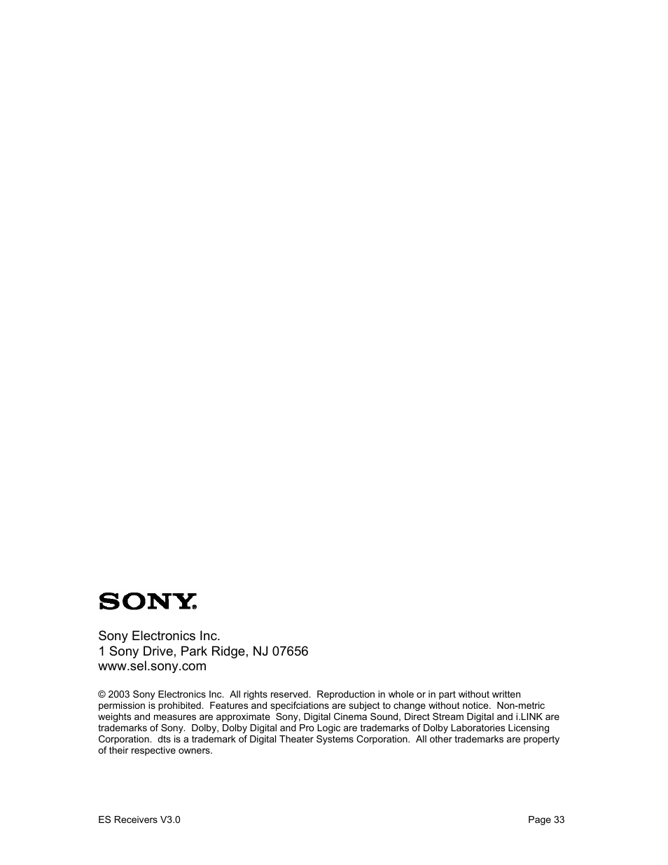 Sony STR-DA1000ES User Manual | Page 33 / 33