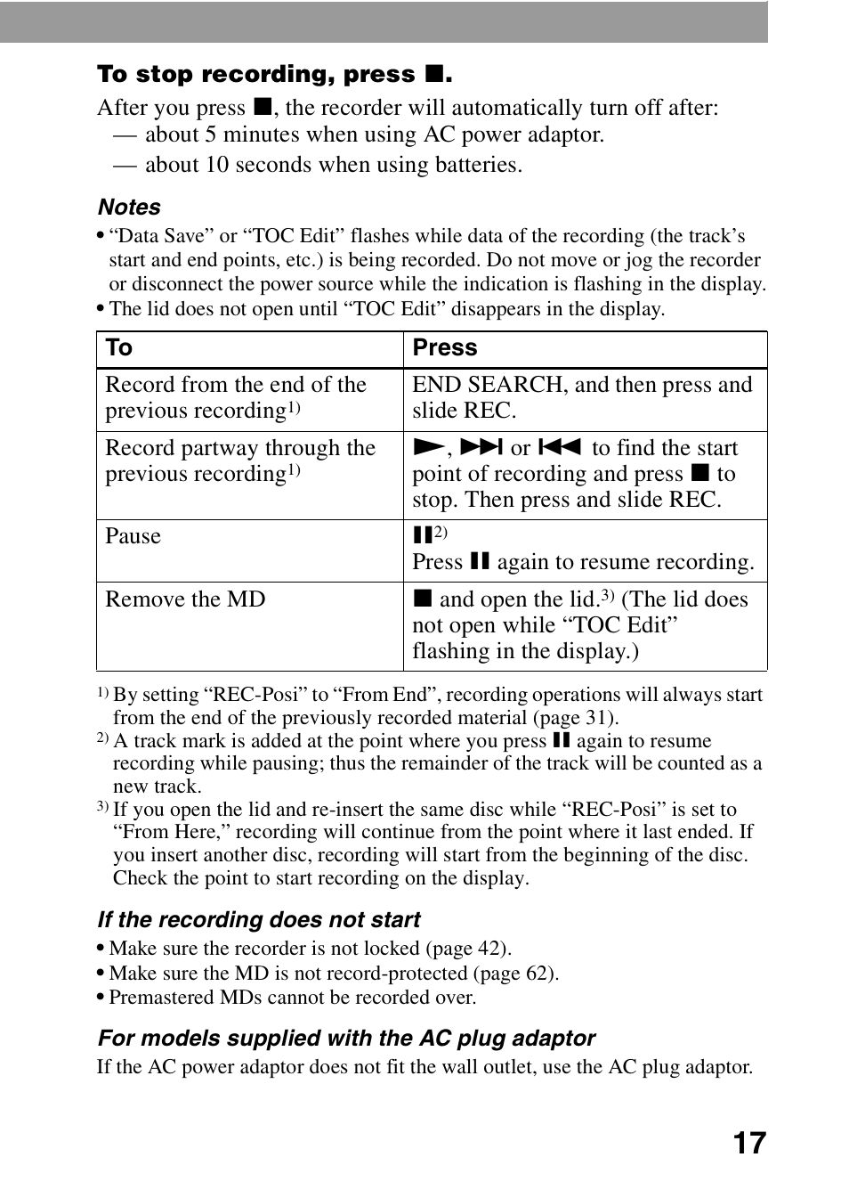 Sony MZ-G750 User Manual | Page 17 / 76