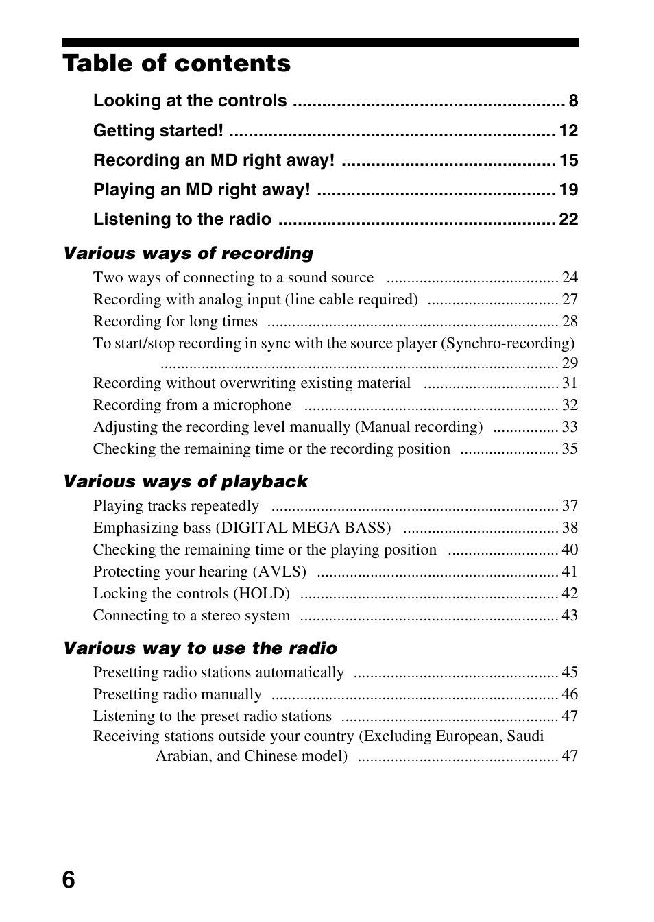 Sony MZ-G750 User Manual | Page 6 / 76