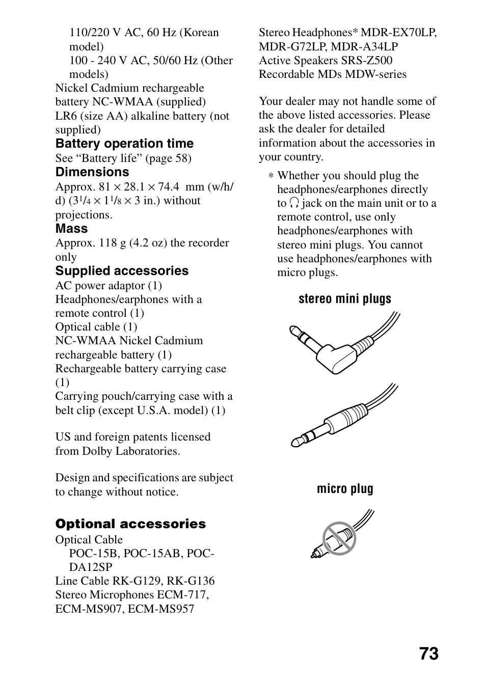 Sony MZ-G750 User Manual | Page 73 / 76