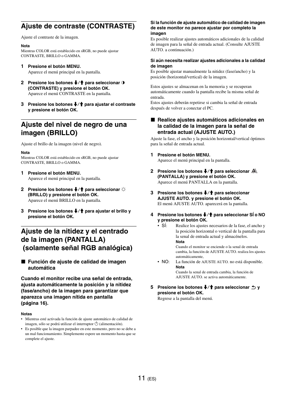 Ajuste de contraste (contraste), Ajuste del nivel de negro de una imagen (brillo) | Sony SDM-E76D User Manual | Page 101 / 349