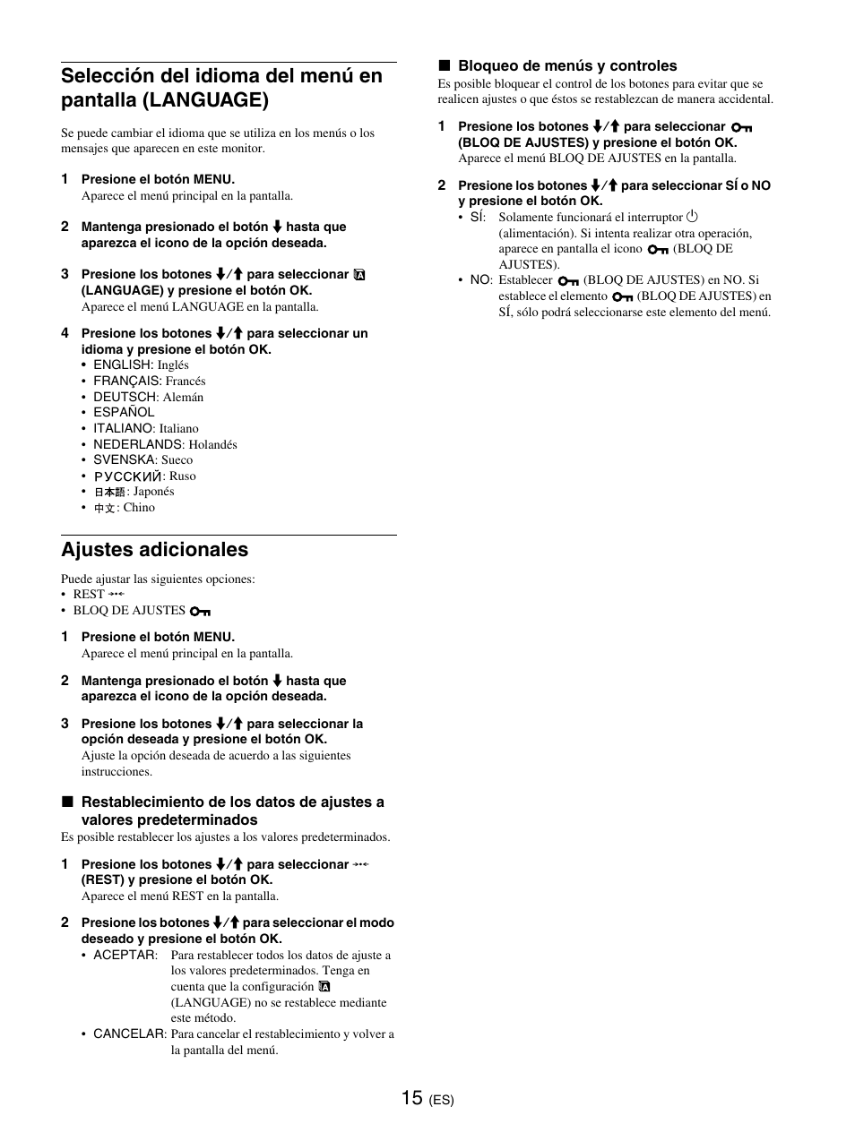 Ajustes adicionales | Sony SDM-E76D User Manual | Page 105 / 349
