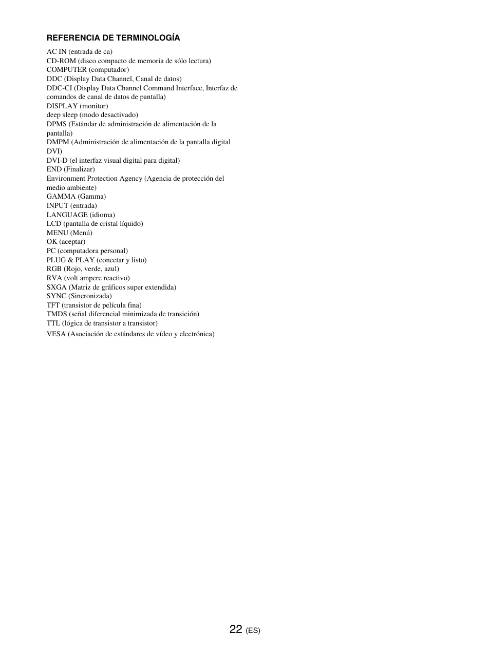 Referencia de terminología | Sony SDM-E76D User Manual | Page 112 / 349