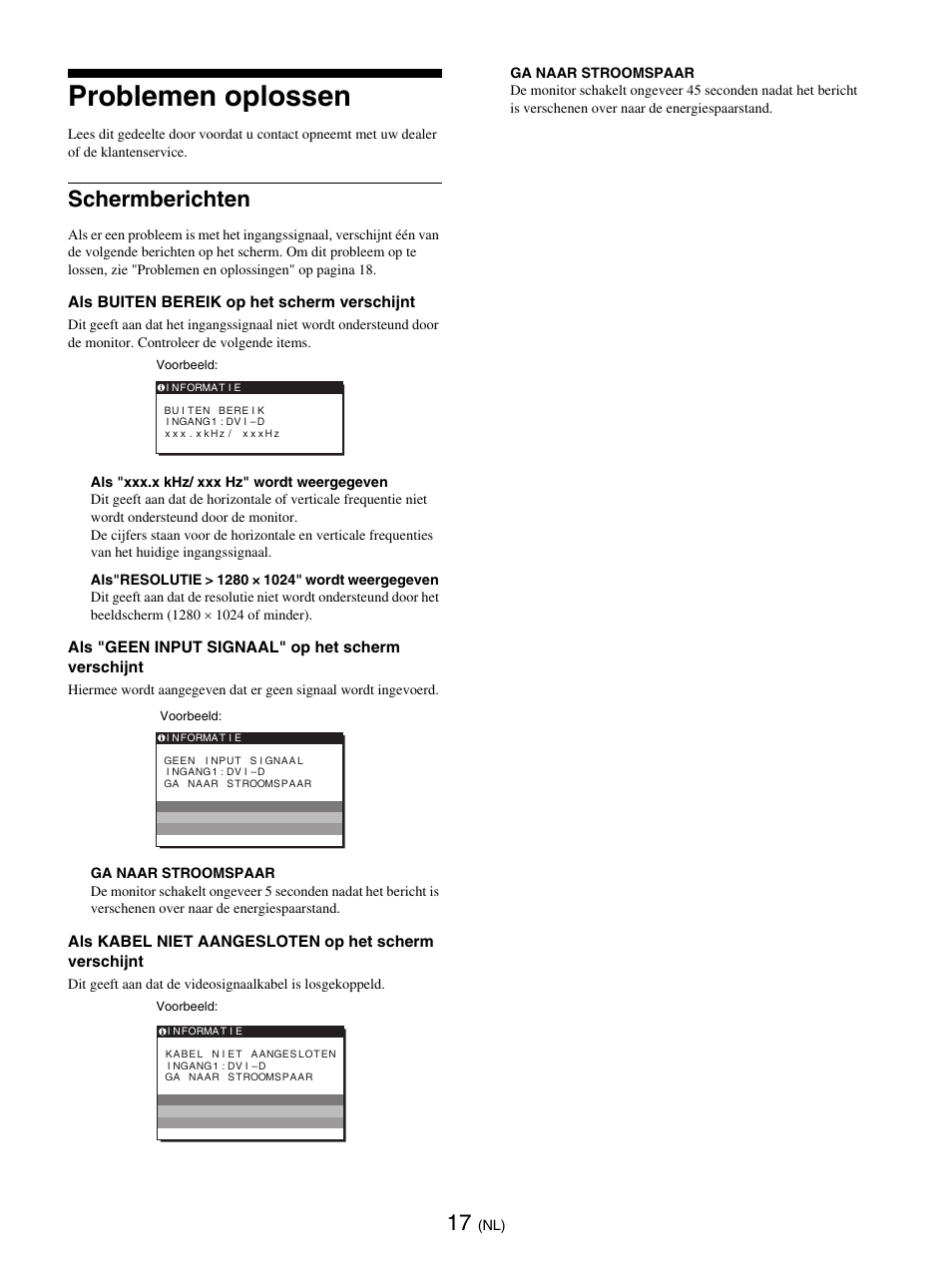 Problemen oplossen, Schermberichten | Sony SDM-E76D User Manual | Page 216 / 349