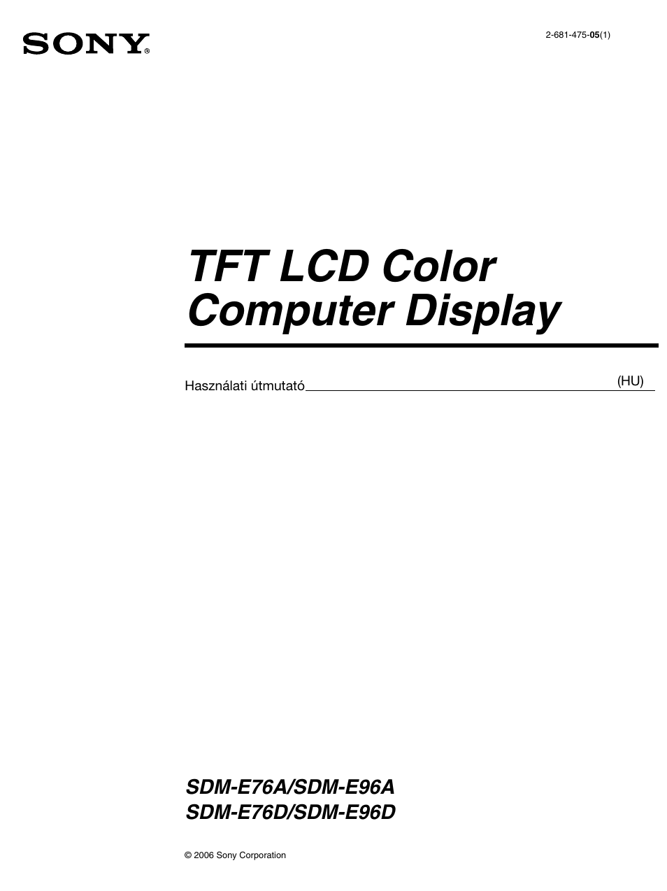 Tft lcd color computer display | Sony SDM-E76D User Manual | Page 263 / 349