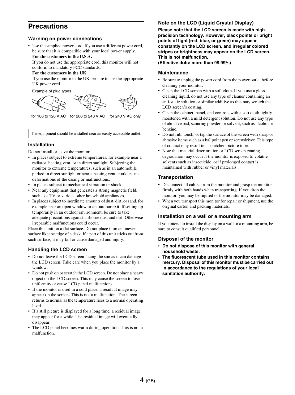 Precautions | Sony SDM-E76D User Manual | Page 28 / 349