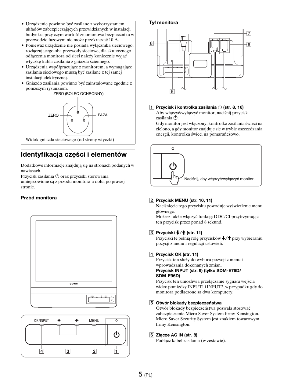 Identyfikacja części i elementów | Sony SDM-E76D User Manual | Page 289 / 349